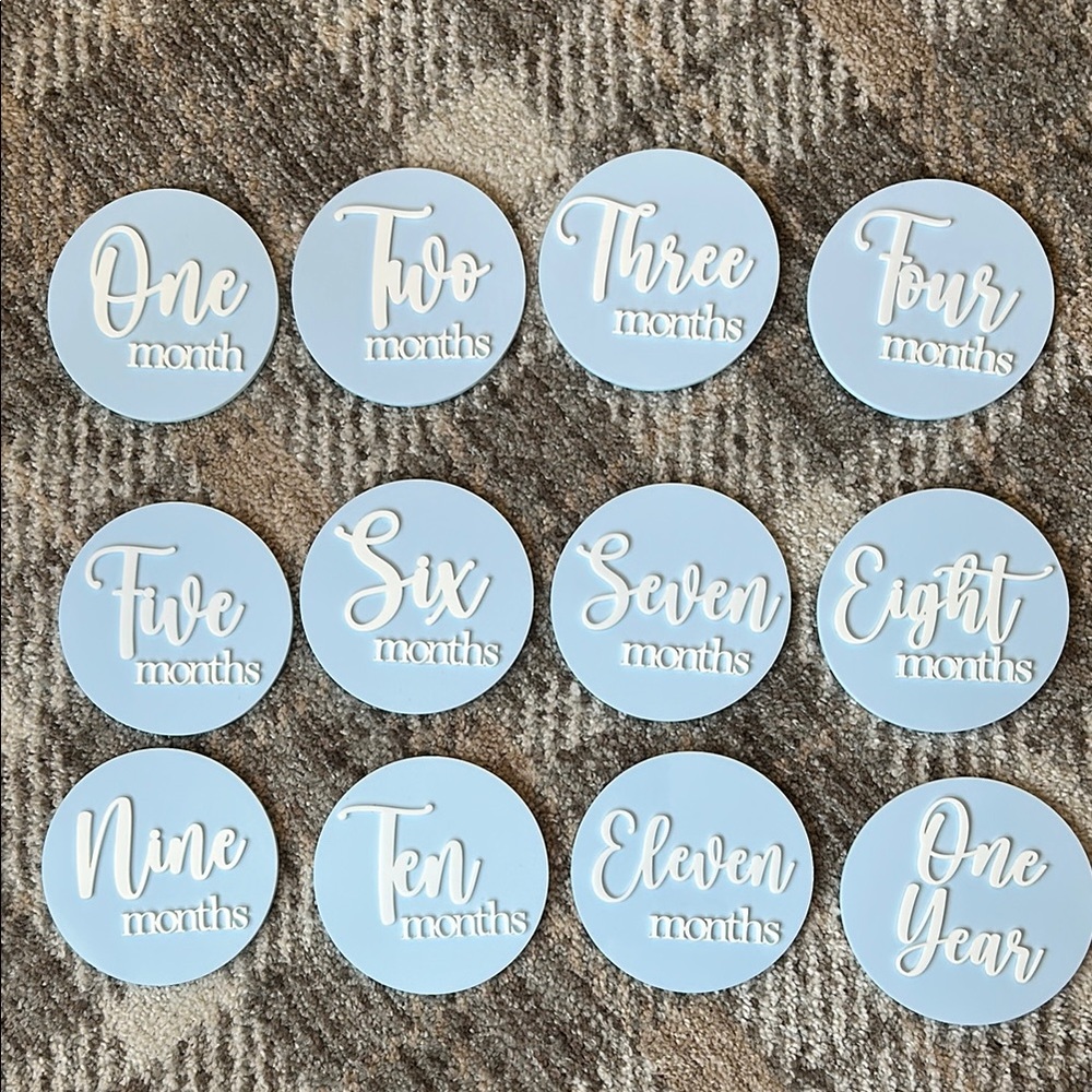 Monthly Milestone Photo Discs - Light Blue Baby Months Set